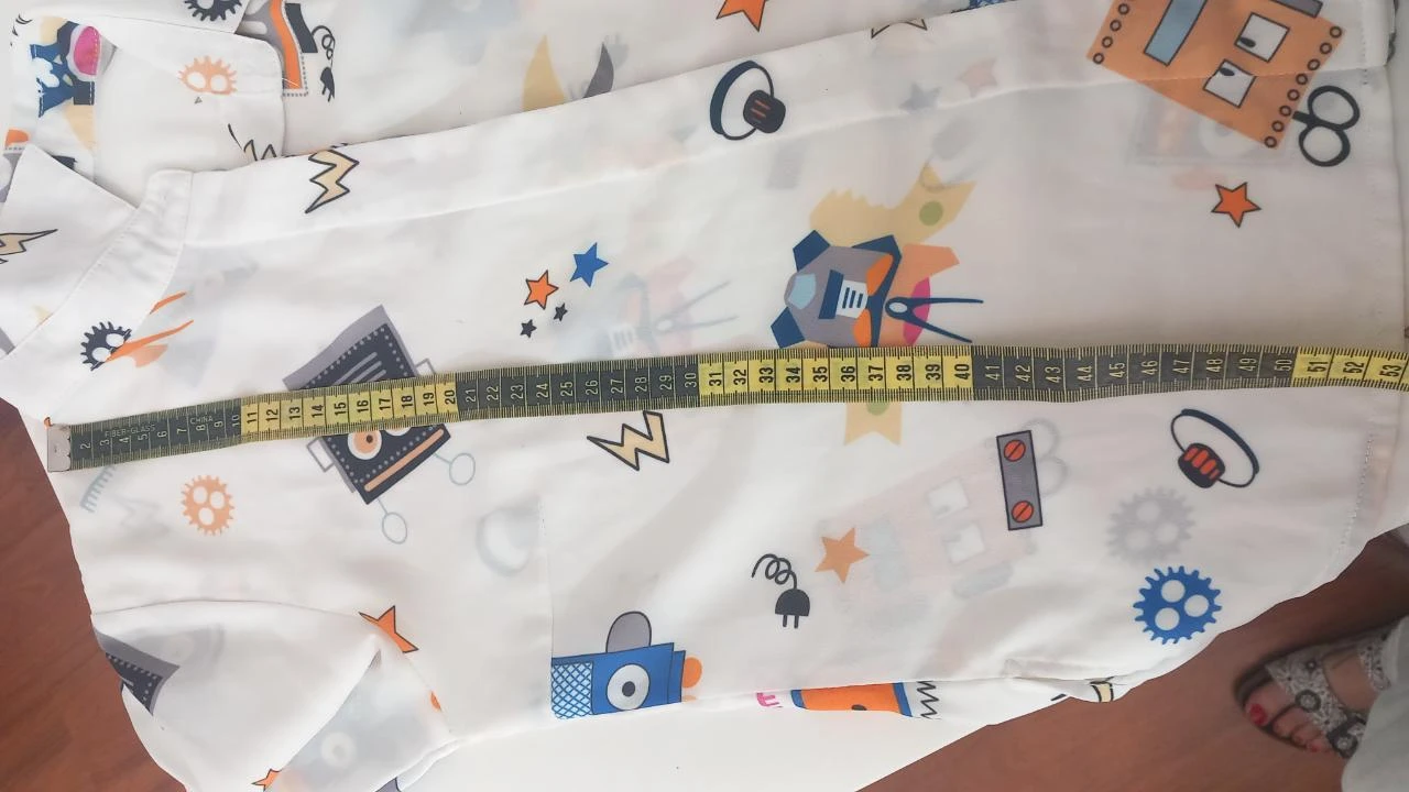Camisa branca Haoduoyi-S com robôs | Chemise Robots Fun | Robot Print Shirt – photo 6